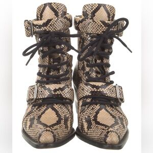 Chloe Rylee Snake-Print Lace-Up Ankle Boots in Beige and Black